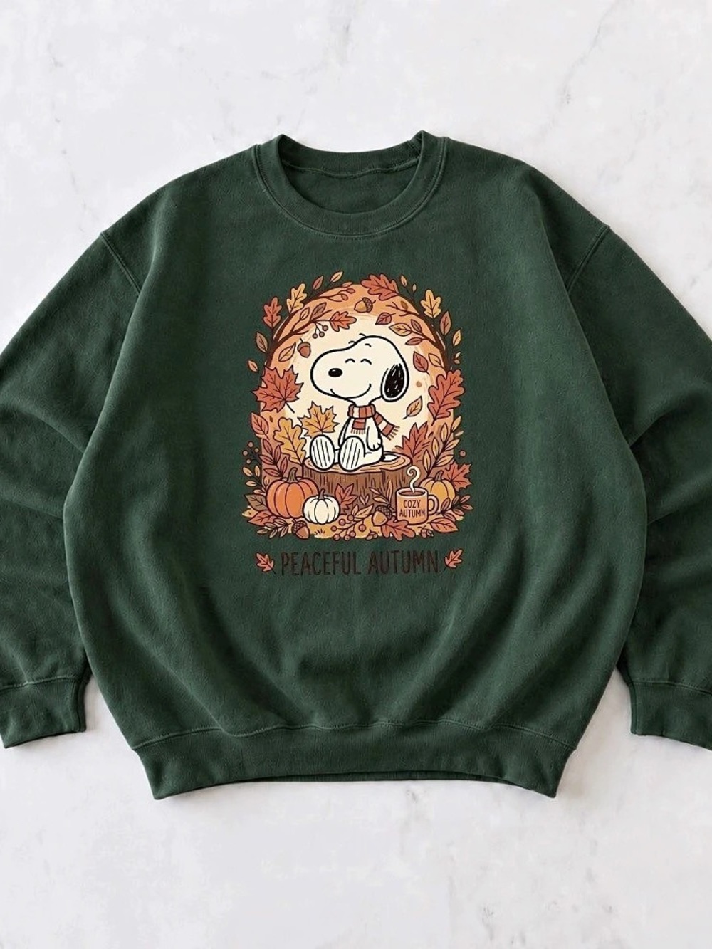 Spooky Peaceful Autumn Graphic Sweatshirt in Forest Green